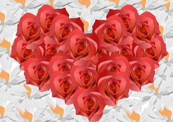 Dekorace růže srdce v bílé květy — Stockový vektor
