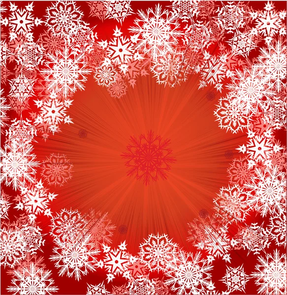 Vita snöflingor ram på röd — Stock vektor