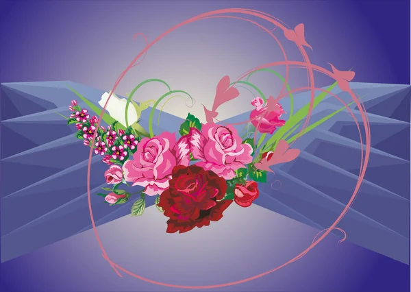 紫罗兰色背景上的红色和粉色玫瑰 — 图库矢量图片