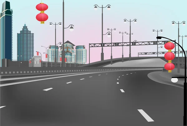 Empty highway in east city — Stock Vector