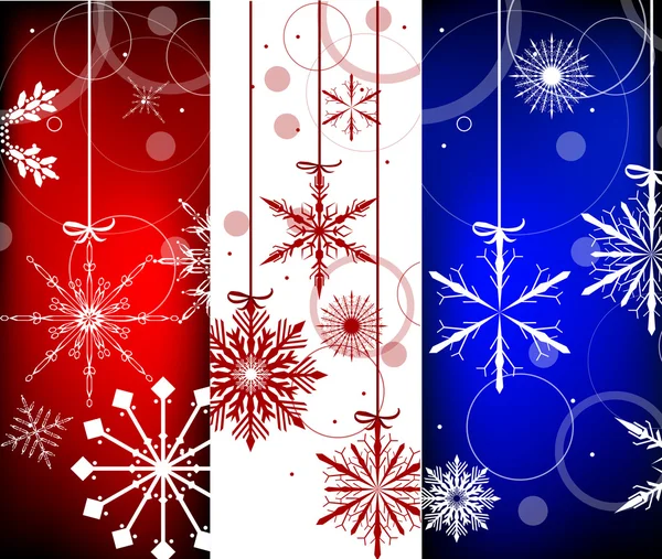 Three christmas snowflakes vertical bands — Stock Vector