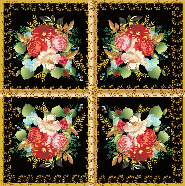 Roses decoration in gold frame — Stock Vector