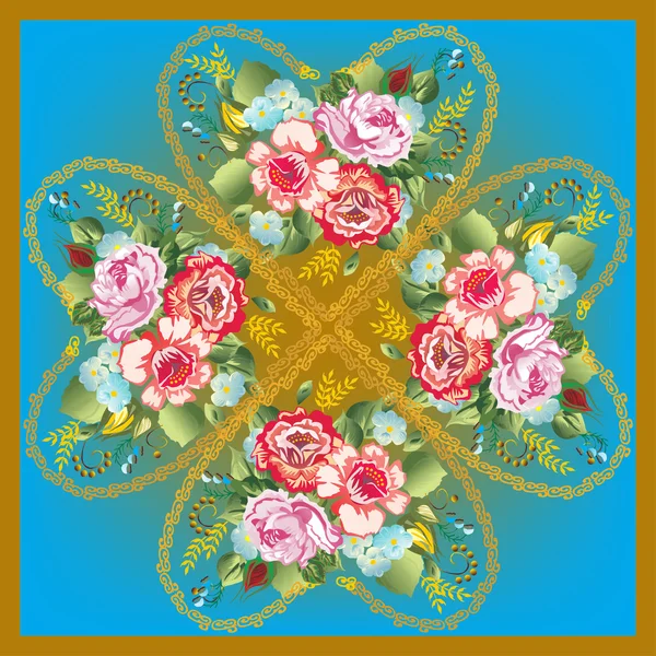 Décoration carrée bleue avec des roses roses — Image vectorielle