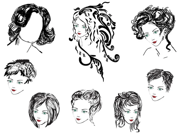 Eight woman hairstyles on white — Stock Vector