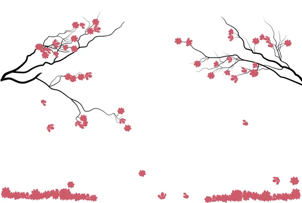 Рожева вишня квітка на дереві і землі — стоковий вектор