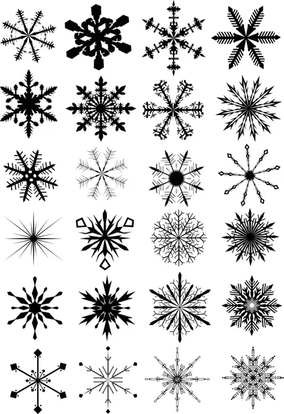 Veinticuatro copos de nieve sobre blanco — Archivo Imágenes Vectoriales