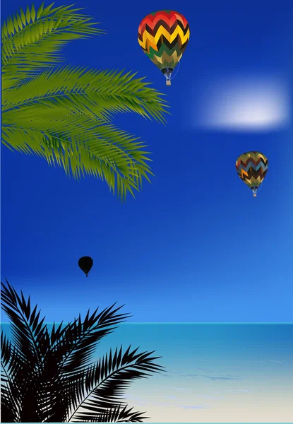 Color balloons above blue sea — Stock Vector