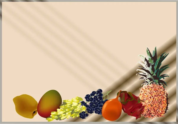 Frutas tropicales sobre fondo beige — Vector de stock