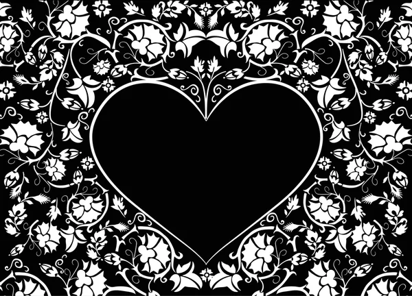 Boucles de plantes blanches cadre en forme de coeur — Image vectorielle