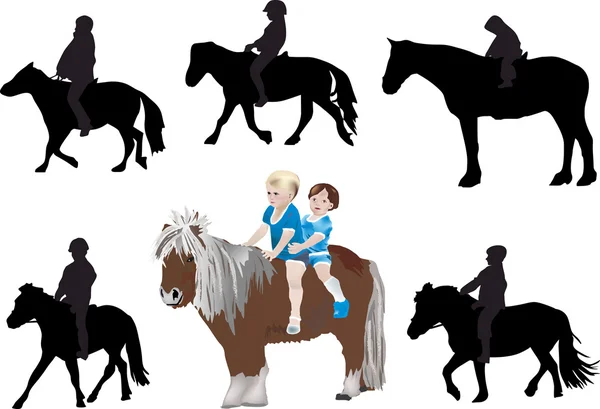 Παιδιά σχετικά με διαφορετικές άλογα εικονογράφηση — Διανυσματικό Αρχείο