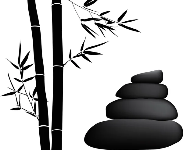 Black stones and bamboo isolated on white — Stock Vector