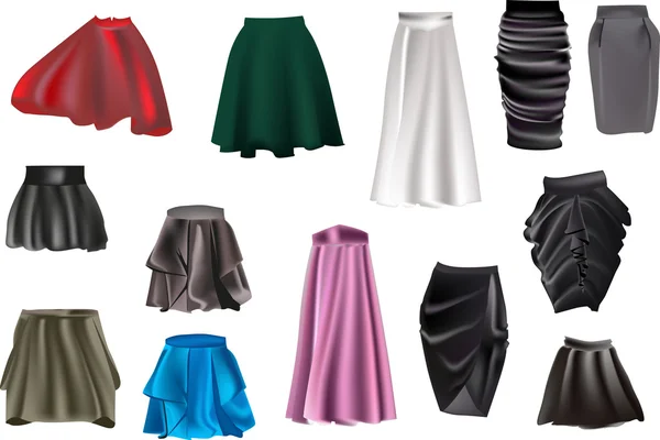 Skirt collection isolated on white — Stock Vector