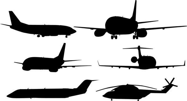 Cinco aviones y helicópteros — Vector de stock