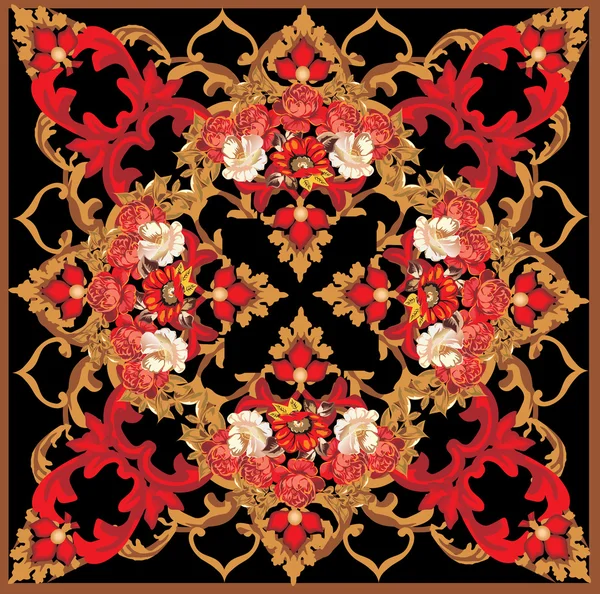 Marrón y rojo floral decorado cuadrado — Vector de stock