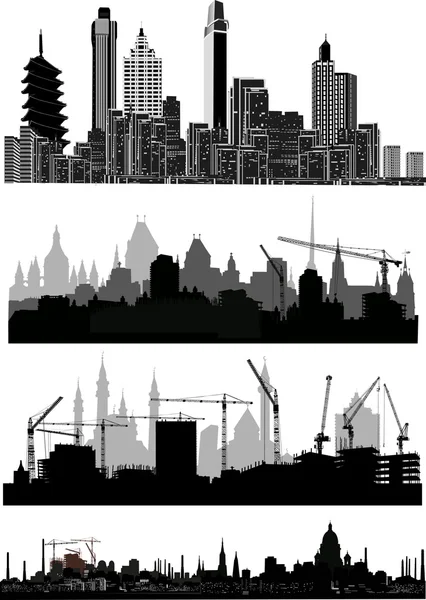 Cuatro paisajes urbanos modernos aislados en blanco — Vector de stock