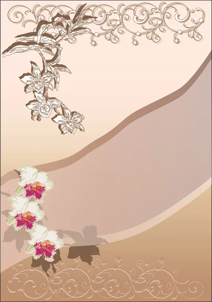 Růžová orchidej dekorace na hnědé pozadí — Stockový vektor