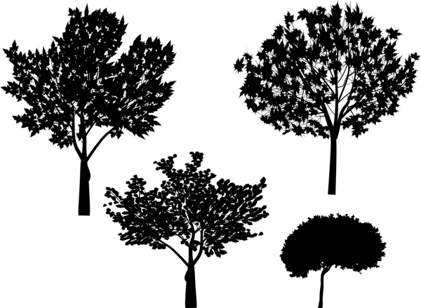 Cuatro siluetas de árboles aislados — Archivo Imágenes Vectoriales