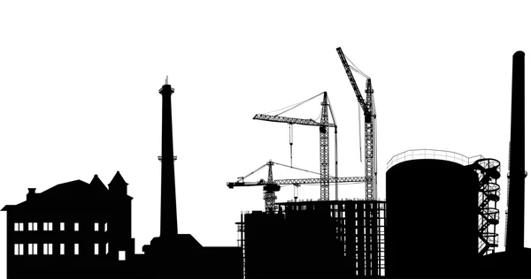 Isolierte Industriebauten und Kräne — Stockvektor