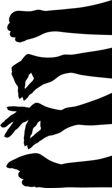 Cuatro siluetas de mano humana en blanco — Archivo Imágenes Vectoriales