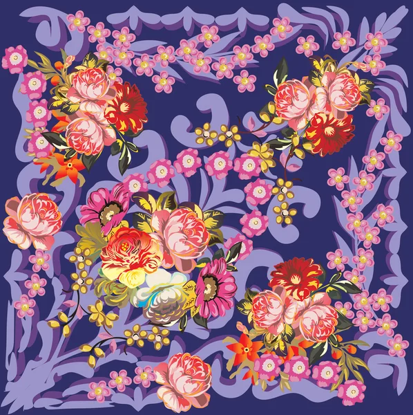 Oranje bloemen hoek op blauw — Stockvector