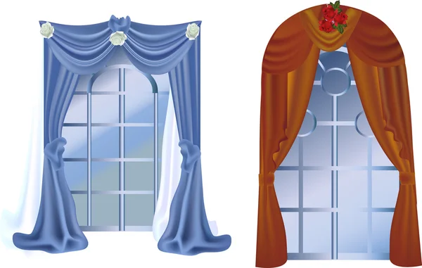 Fenster und Vorhänge isoliert auf weiß — Stockvektor