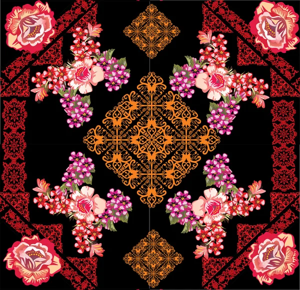 Décoration carrée florale rose et rouge — Image vectorielle