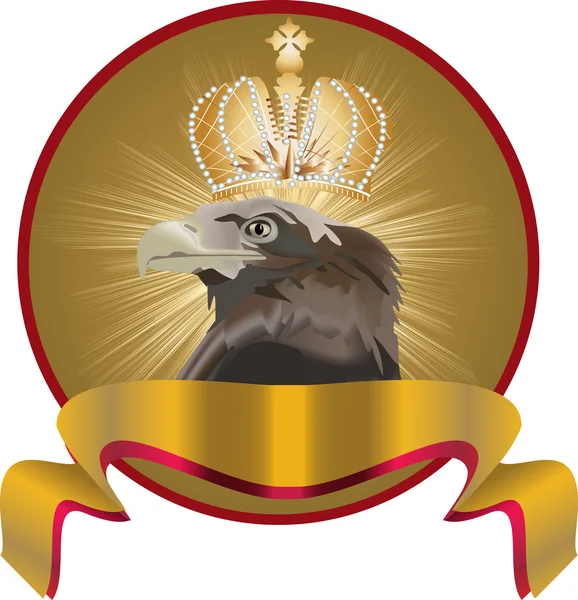 Águila con corona de oro en marco redondo — Vector de stock