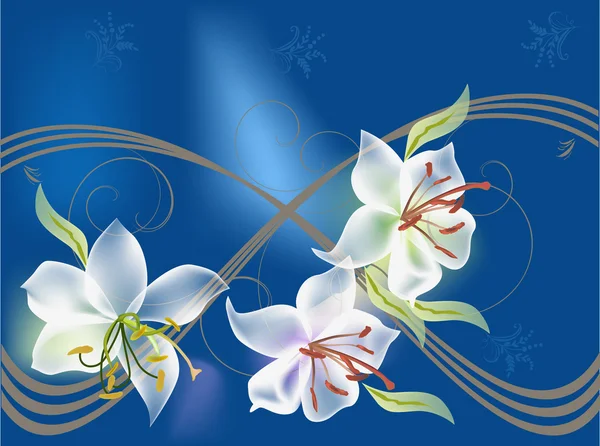 青に 3 つの白いユリの花 — ストックベクタ