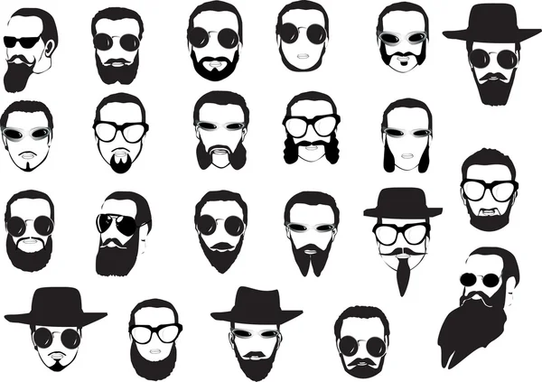 Homens rostos com barbas e óculos — Vetor de Stock