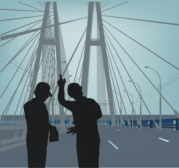 Zwei Arbeiter auf Brücke — Stockvektor