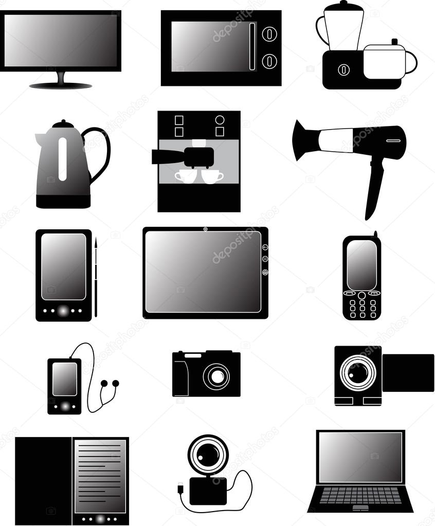 set of isolated electronic devices icons