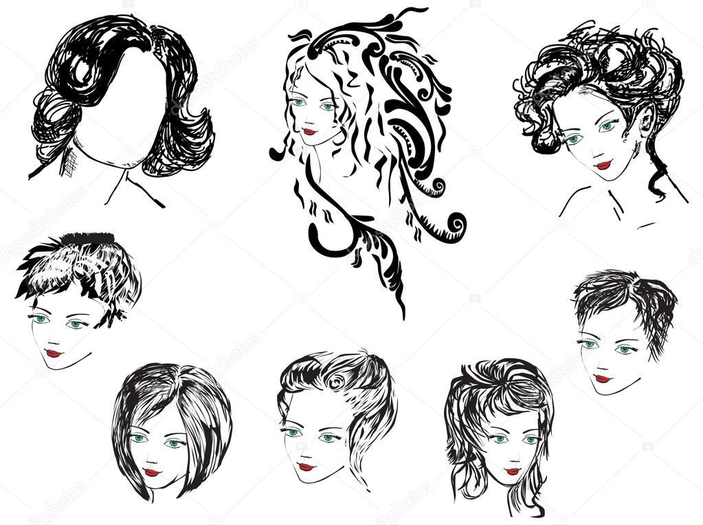 eight woman hairstyles on white