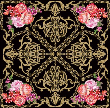 kırmızı gül altın kare dekorasyon