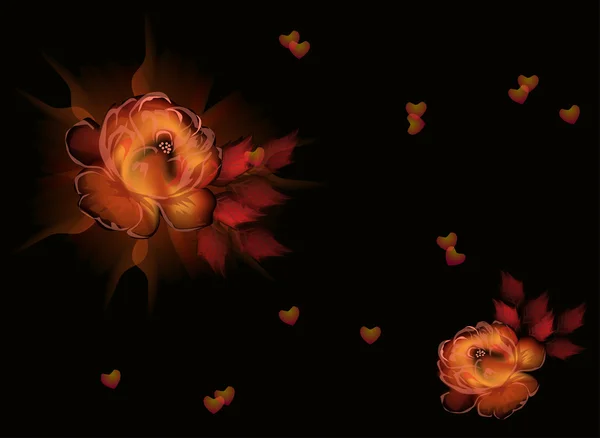 Leuchtend orange Blüten auf schwarzem Hintergrund — Stockvektor