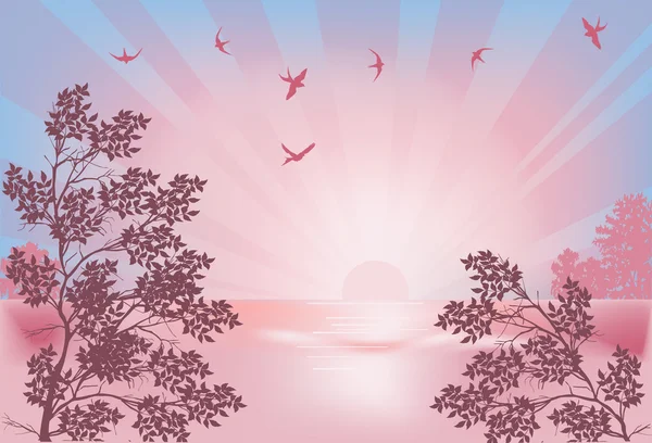 Avaler au coucher du soleil rose illustration — Image vectorielle