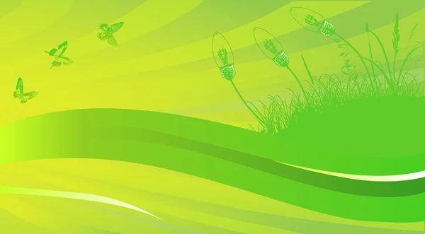 Papillons et lampes poussant à partir d'herbe verte — Image vectorielle