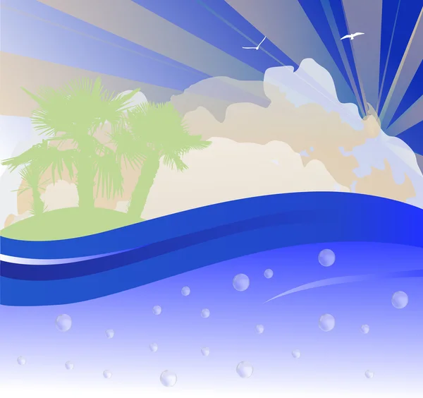 Île en bleu mer illustration — Image vectorielle