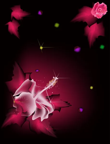 Décoration noire et rose avec des fleurs — Image vectorielle