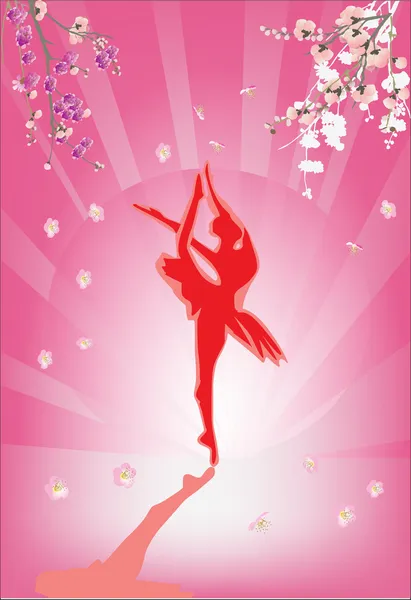 Röd balettdansör och blommor — Stock vektor