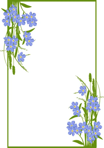 Isolated blue spring flowers frame — Stock Vector