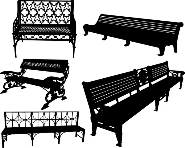 Five isolated benches set — Stock Vector