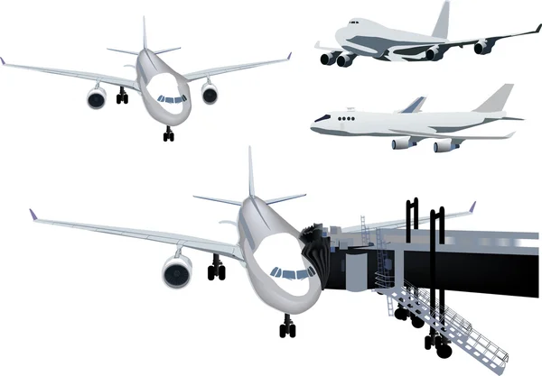 Colección de cuatro aviones aislados en blanco — Vector de stock