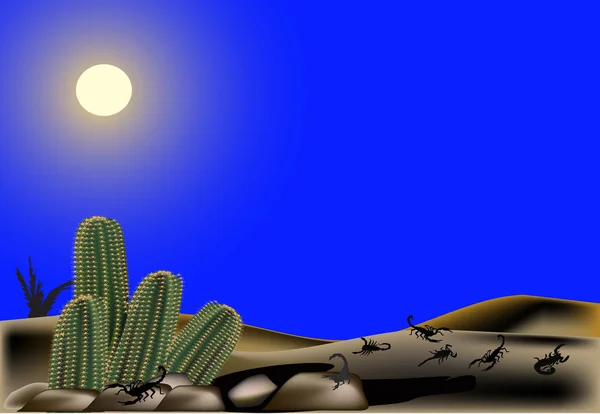 Cactus and scorpions in sand desert — Stock Vector