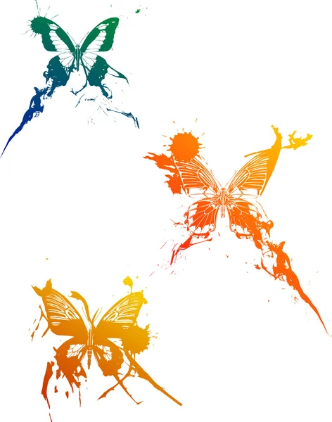 Three isolated color butterflies with blots — Stock Vector