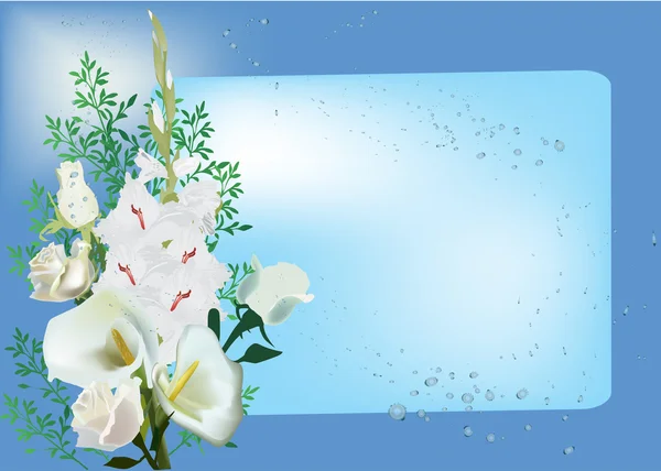 Design floral branco no fundo azul — Vetor de Stock