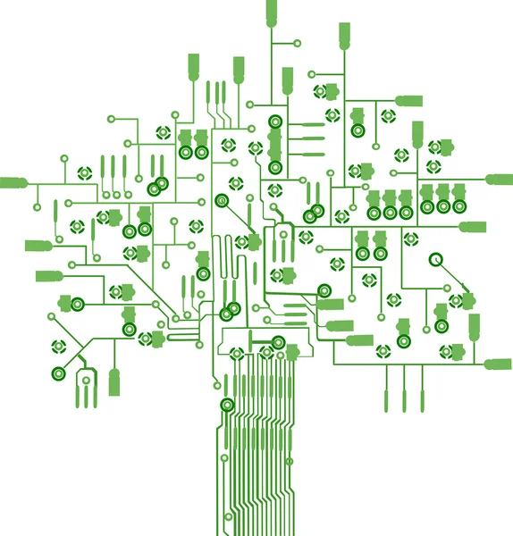 電気接点と白の回路からツリー — ストックベクタ