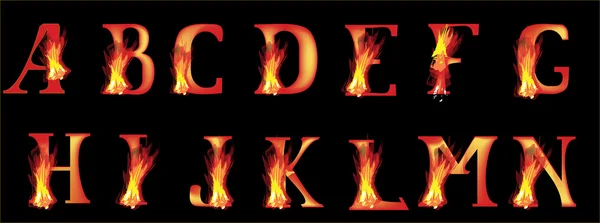 Vlam letters op zwarte illustratie — Stockvector