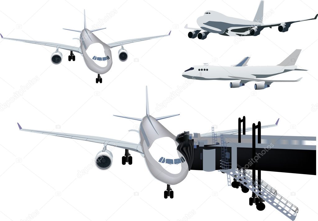 four airplanes collection isolated on white
