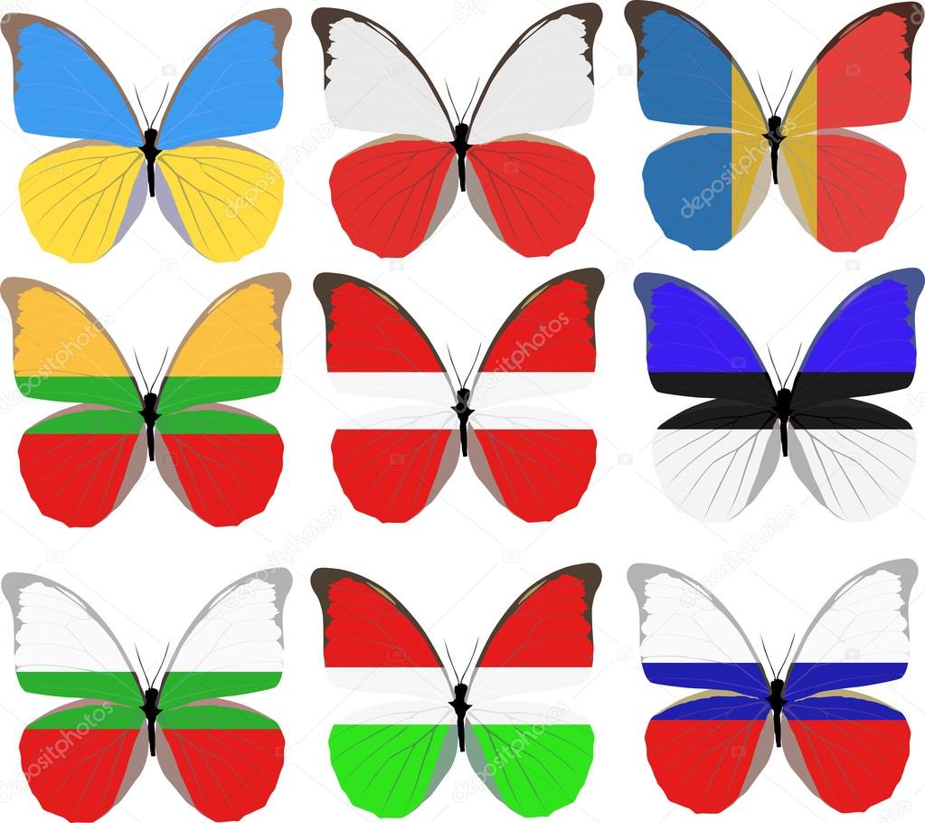 Set of nine butterflies colored in national flags Stock Vector Image by