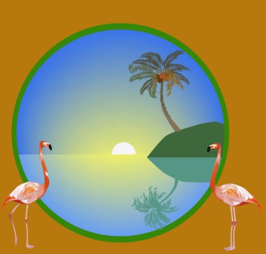 flamingo ve palm kompozisyonu